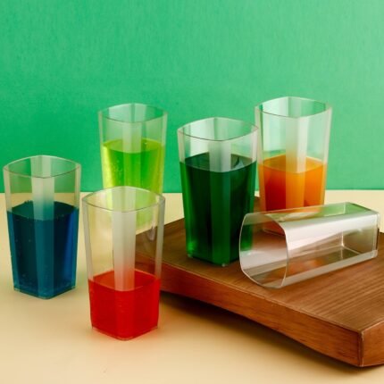 Unbreakable Transparent Square Design Plastic Glass Set Water/Juice/Beer/Wine Tumblers, 300ml (Pack of 6)